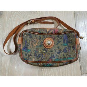 Golfana Firenze Italy Leather Coated Canvas Crossbody Bag Golf Club Theme